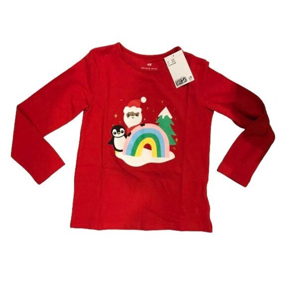 Youth 5T Christmas Shirt H&M Long Sleeve Red Crew neck - Picture 1 of 1
